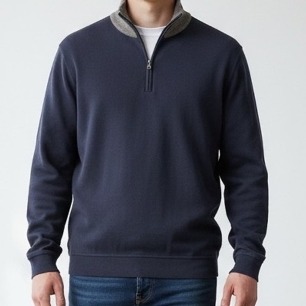 Scott Barber Mens XL Navy Blue 100%‎ Pima Cotton Quarter Zip Pullover Sweater